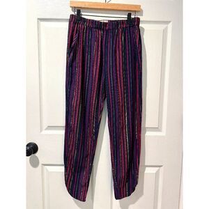 Marine Layer Allison Tencel Pants Gold Maroon Multi Stripe Dolphin Hem SM